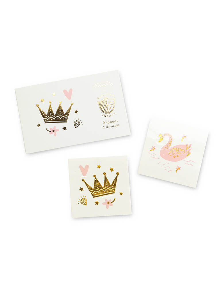Daydream Society Sweet Princess Temporary Tattoos with swan and crown designs, Set of 2