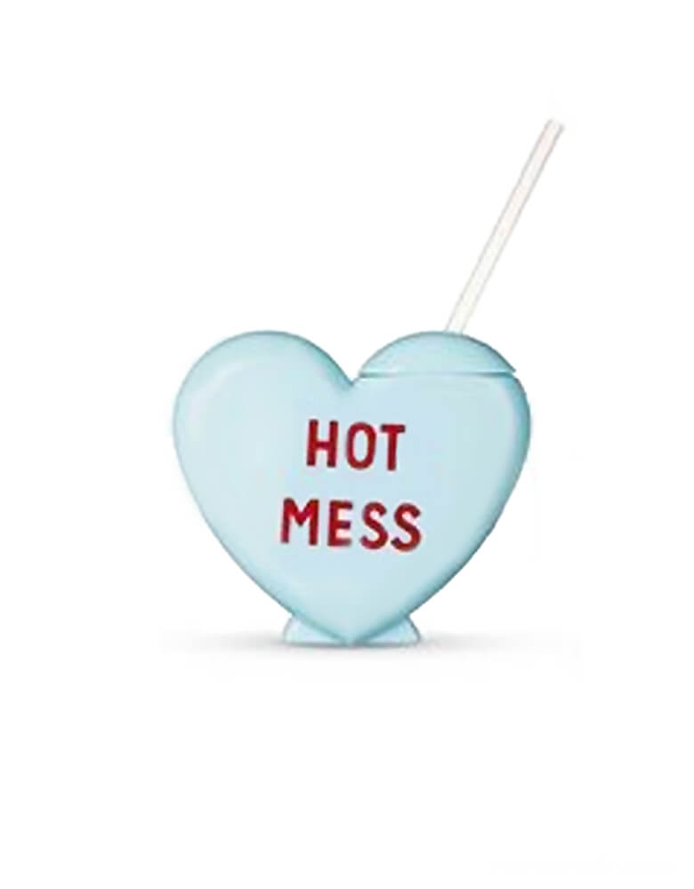 True Brand Blush Sweet-Talker-Conversation-Heart-Tumblers of Blue Tumbler with "Hot Mess" text. Have a heart-to-heart, and say it with a drink. These playful tumblers are a great way to get the party and the conversation started; straw included.