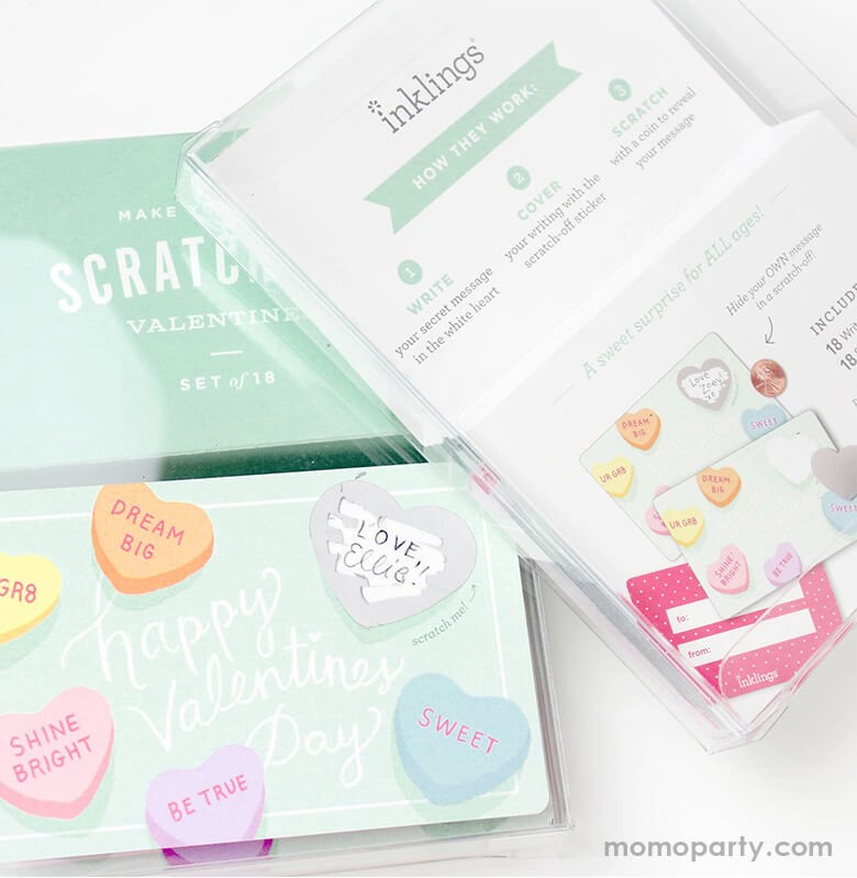 inklings Paperie Sweetheart Valentines Scratch-off card Set, Set of 18. They're perfect for Valentine's card exchange for the little ones, Valentine's day activities, galentine's day gift