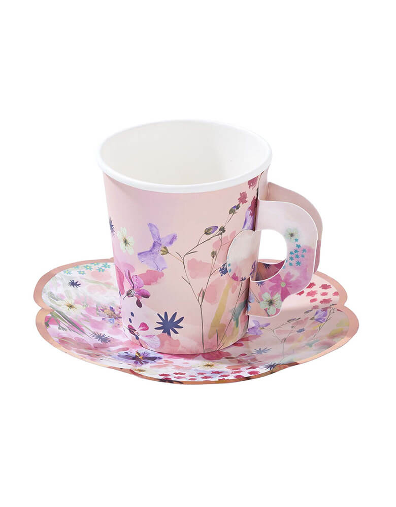 Talking Tables Blossom Girls Cup and Saucer Set with beautiful floral and butterfly designs with gold foil accents  