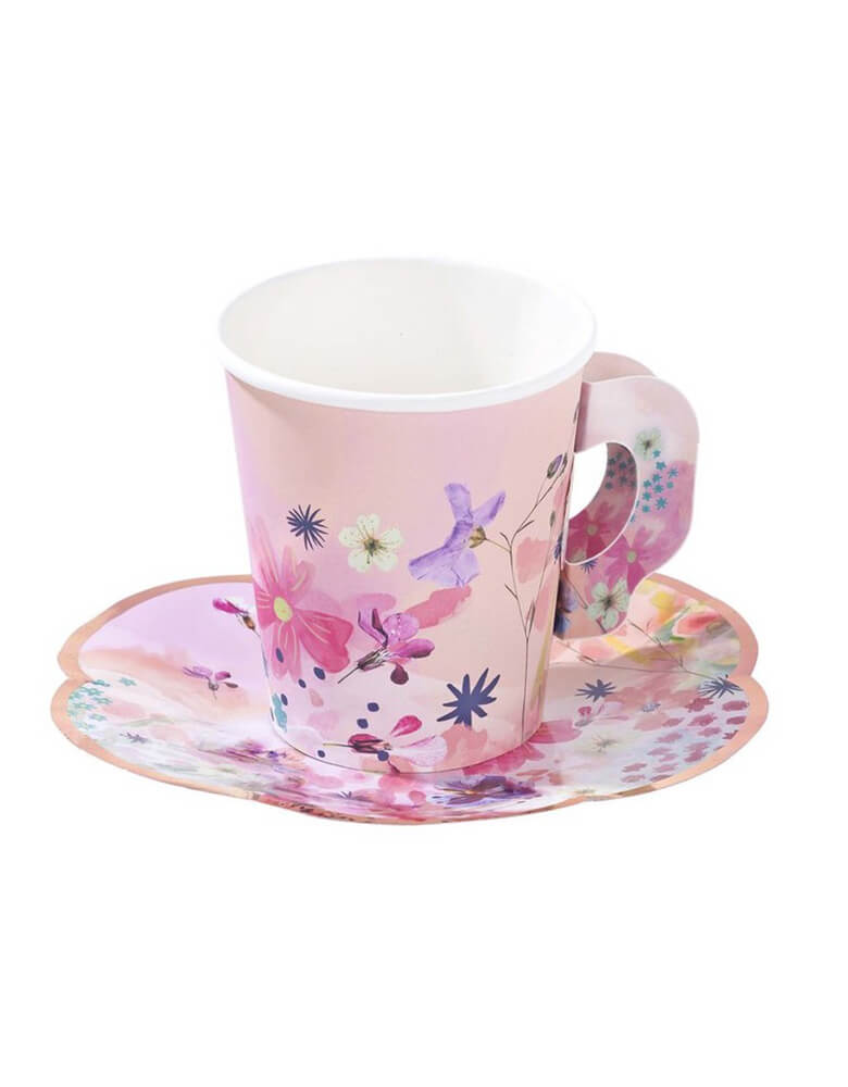 Talking Tables Blossom Girls Cup and Saucer Set with beautiful floral and butterfly designs with gold foil accents  
