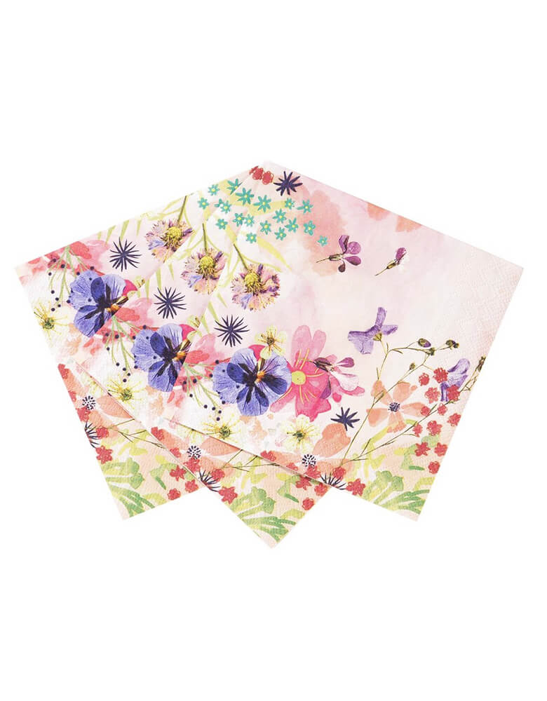 Talking Tables Blossom Girls Light Pink Small Napkins of three with beautiful floral and butterfly designs 