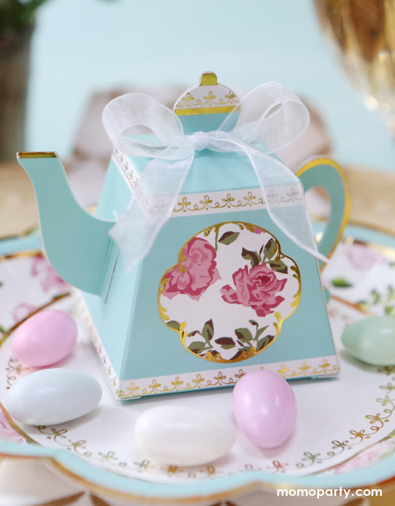 Tea Time Whimsy Teapot Favor Boxes - Blue (Set of 24)