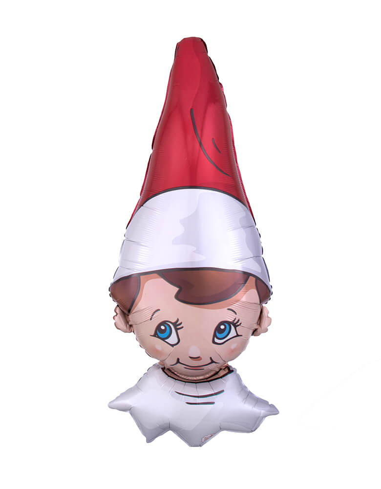 Anagram Balloons - 38983 The Elf on the Shelf SuperShape™ XL® P38. This 38 inches The Elf on the Shelf Foil Mylar Balloon Featuring Elf head shaped balloon with red hat and cute face, decorated with latex balloon for a welcome elf celebration