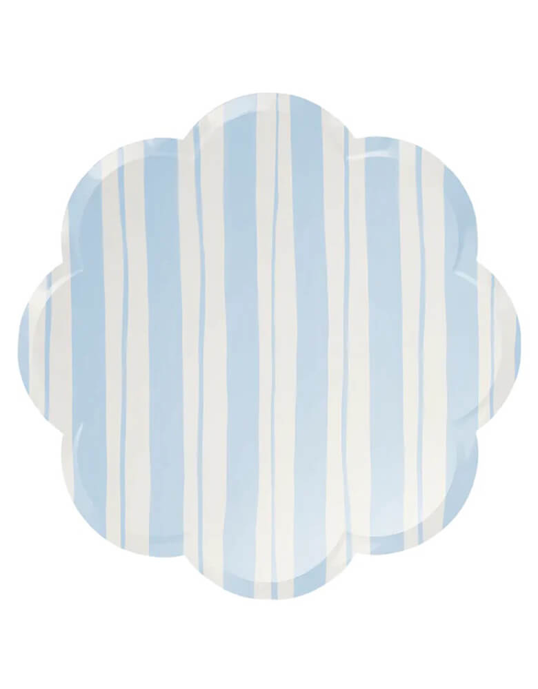 Momo Party's 10.25 x 10.25 inches ticking stripe dinner plates by Meri Meri, comes in a set of 8 in 3 colors of dusty pink, blue and dusty mint, these plates are reminiscent of sun loungers, perfect to add a summery feel to any party. Not only are they practical, but they are an effective way to decorate your table too.