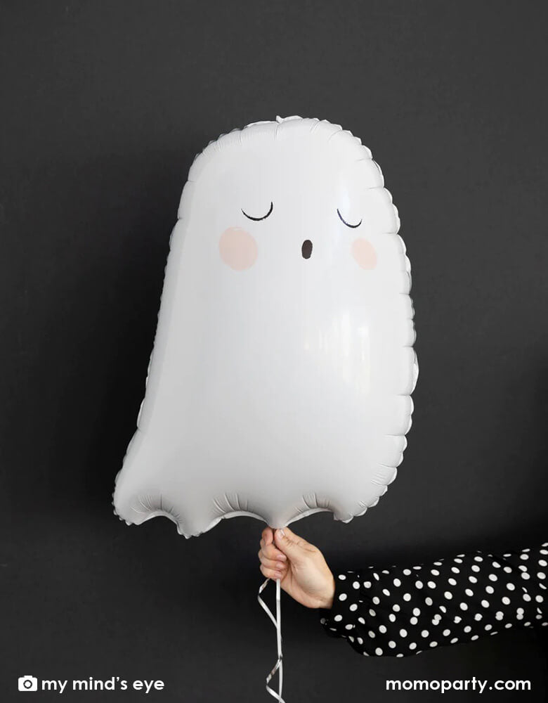 My Mind's eye 28"  Trick-or-Treat-Ghost-Foil-Mylar-Balloon_black-background