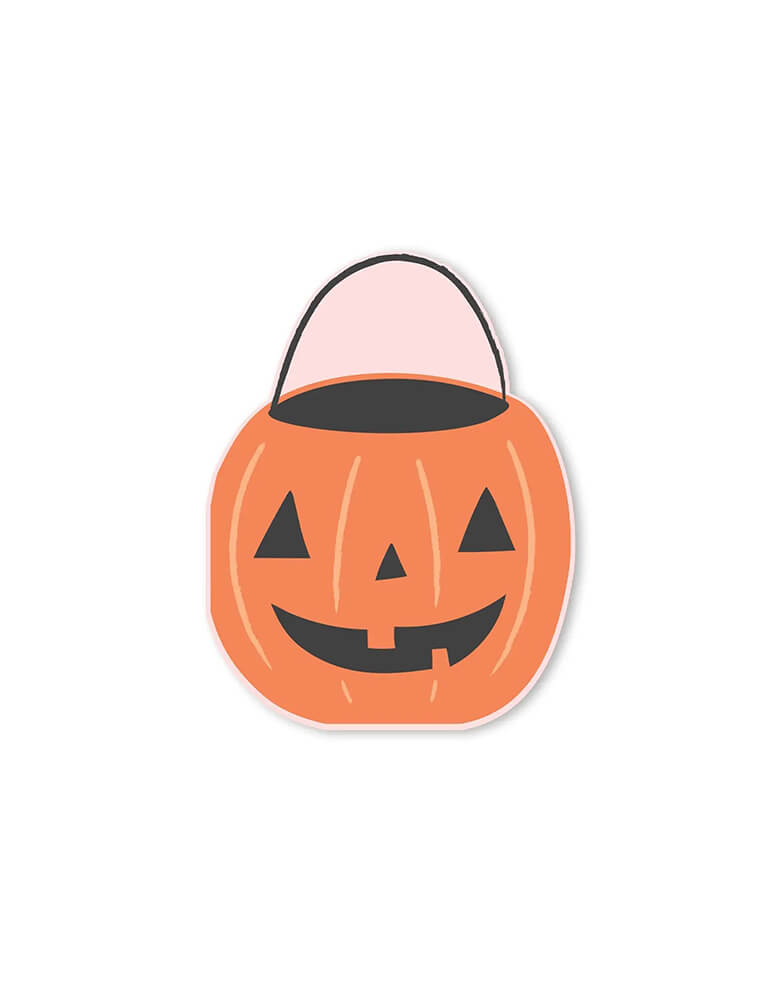 Bring treats not tricks to the table with these pumpkin bucket die cut napkins featuring pumpkin bucket Jack o'lantern design, perfect for a not-so-scary kid-friendly Halloween party!