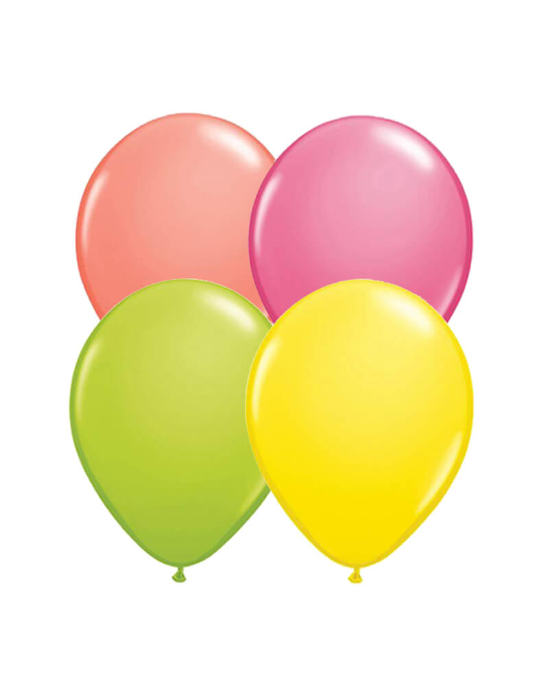 Qualatex Latex Balloon Mix of 3 of each lime green, rose, carol, and yellow balloons for a Fruit, Tutti Frutti Themed Party, summer party, tropical party, flamingo party