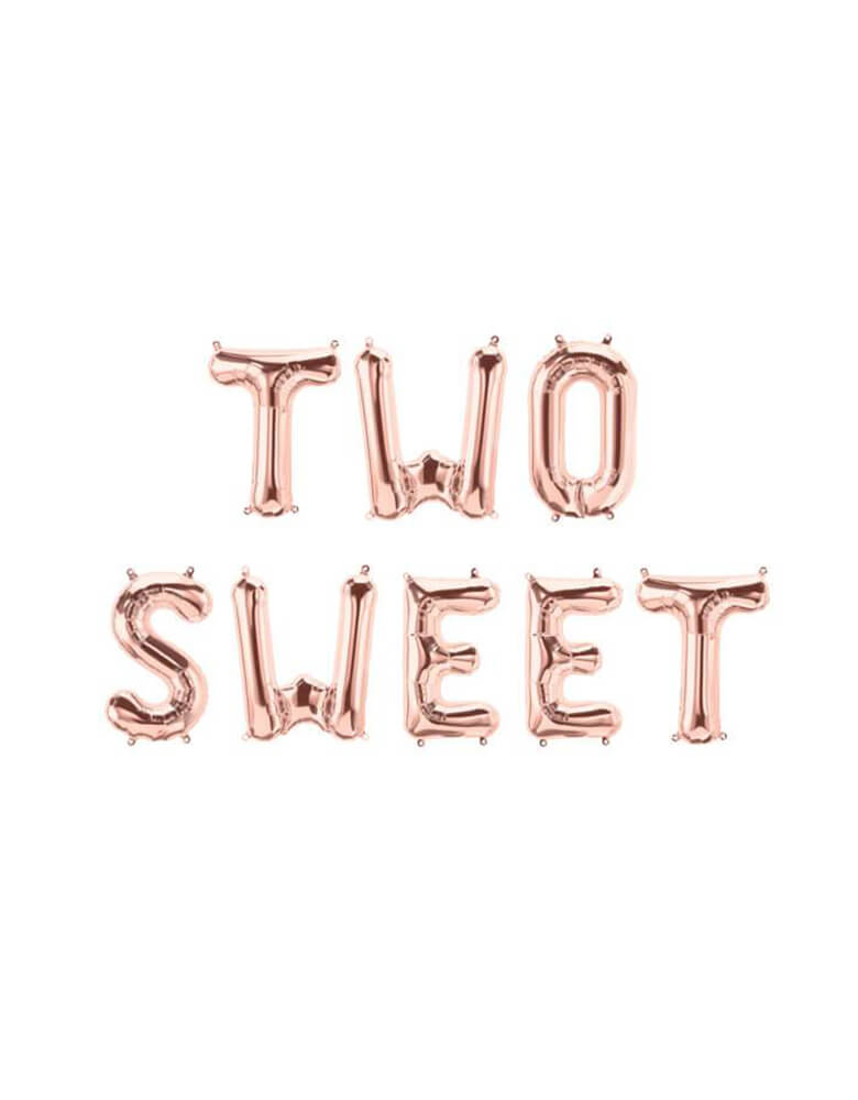 "Two Sweet" Rose Gold Letter Script Foil Mylar Balloon Set_Girls 2nd Birthday Party