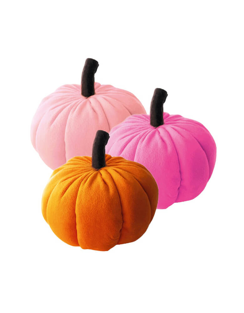Talking Tables - Velvet Pumpkin Table Decoration, Set of 3 in light pink, hot pink and orange colors. These adorable fabric pumpkins are the perfect table decoration to add a pop of color to your Halloween Party, Thanksgiving table or Autumn tablescape.  