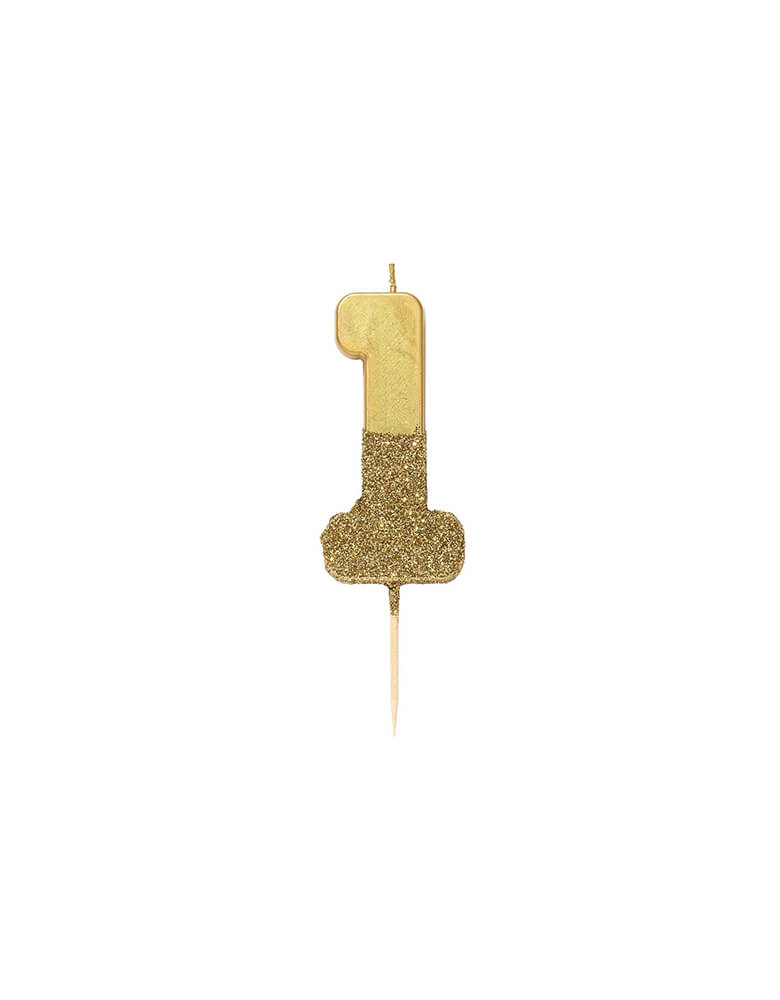 Talking Tables We Heart Birthdays Gold Glitter Candle_Number 1 in Gold color and Gold Glitter