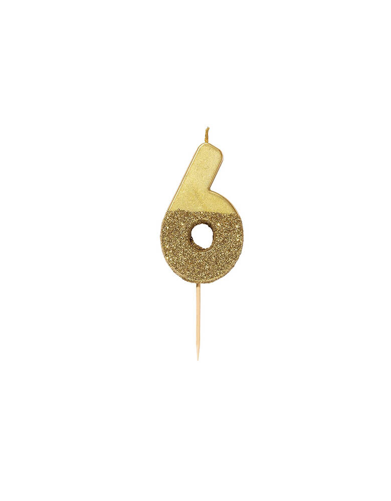 Talking Table WE-HEART-BIRTHDAY-GLITTER-Gold CANDLE_Number-6
