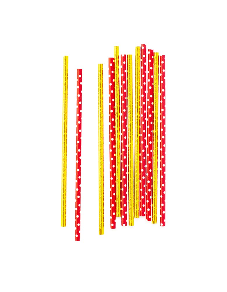Red Swiss Dot & Gold Foil Party Straws Set (Set of 24)