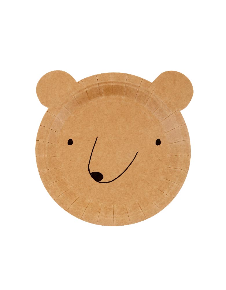 Meri Meri Bear Small Plates. Set of 12. These adorable bear plates come with sweet features bear head die cut shape and hilarious round ears. It's perfect for little hands of nature lovers!