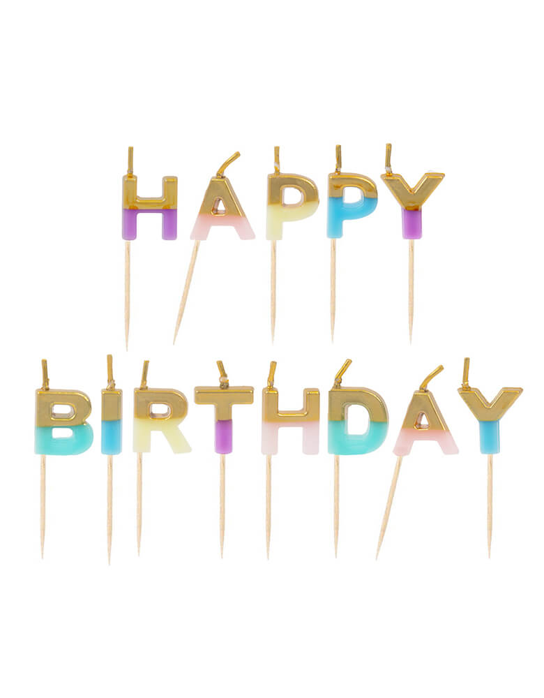 Talking Tables - We Heart Birthdays Happy Birthday Candles. These adorable ‘Happy Birthday’ candles by Talking Tables are dipped in glitter and are perfect for any birthday celebration! Each pack contains 13 pastel multicolour letter candles spelling ‘Happy Birthday’.