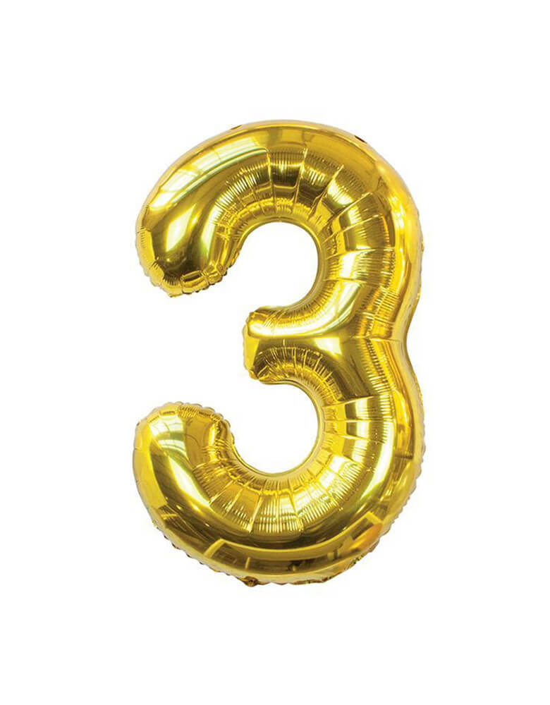 Talking Tables - We Heart Birthdays Foil Balloon Large Number - Number 3. This Giant Gold Foil Mylar Balloon is Perfect for birthdays, parties, and anniversaries