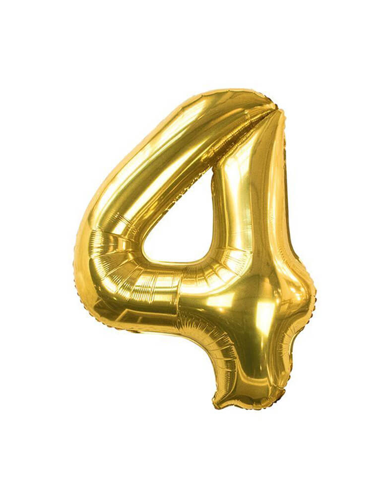 Talking Tables - We Heart Birthdays Foil Balloon Large Number - Number 4. This Giant Gold Foil Mylar Balloon is Perfect for birthdays, parties, and anniversaries