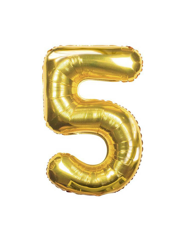 Talking Tables - We Heart Birthdays Foil Balloon Large Number - Number 5. This Giant Gold Foil Mylar Balloon is Perfect for birthdays, parties, and anniversaries