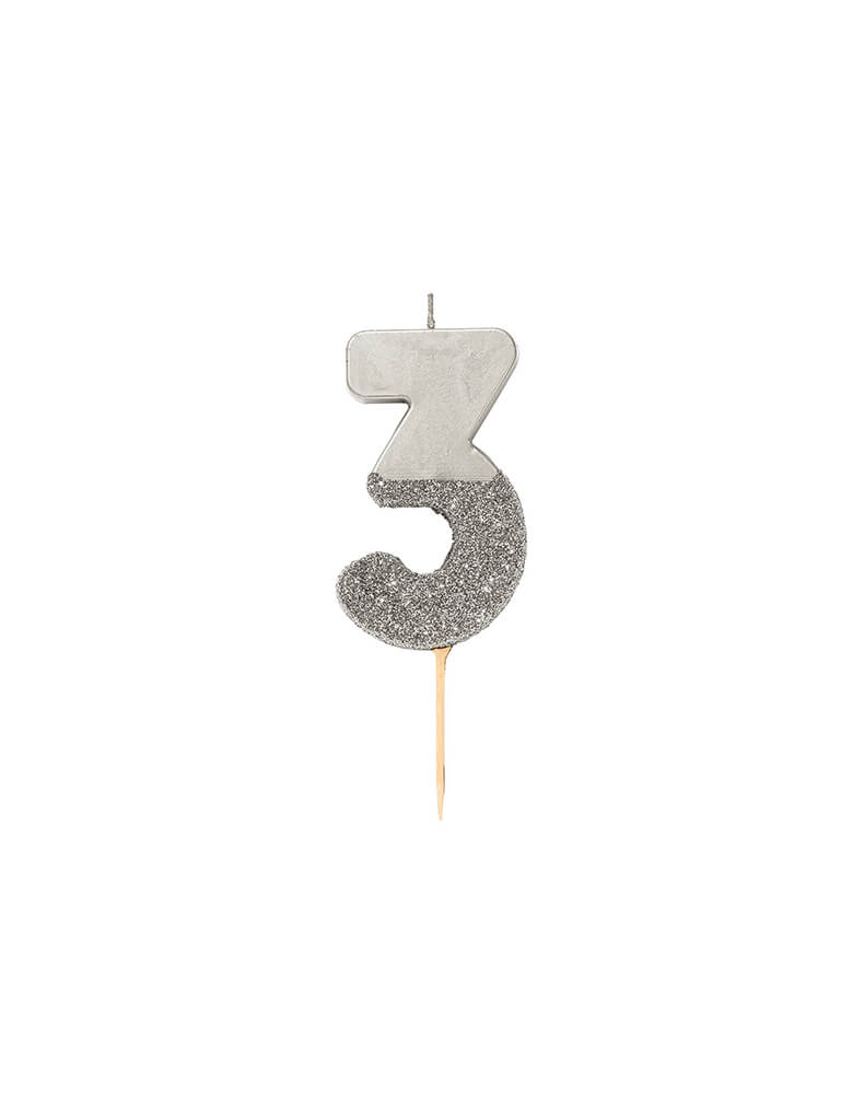 Talking Tables We Heart Birthday Glitter Candle - Silver Number 3