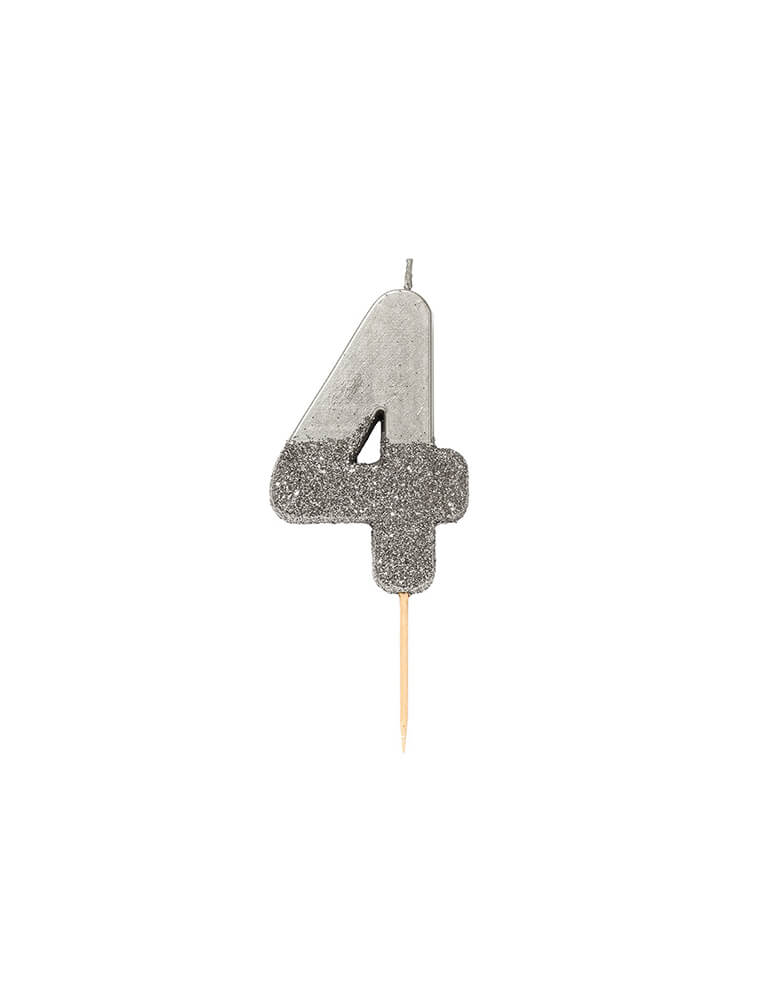 Talking Tables We Heart Birthday Glitter Candle - Silver Number 4