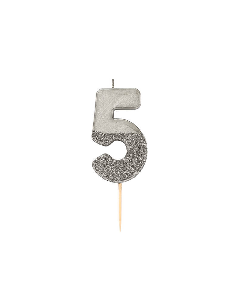 Talking Tables We Heart Birthday Glitter Candle - Silver Number 5