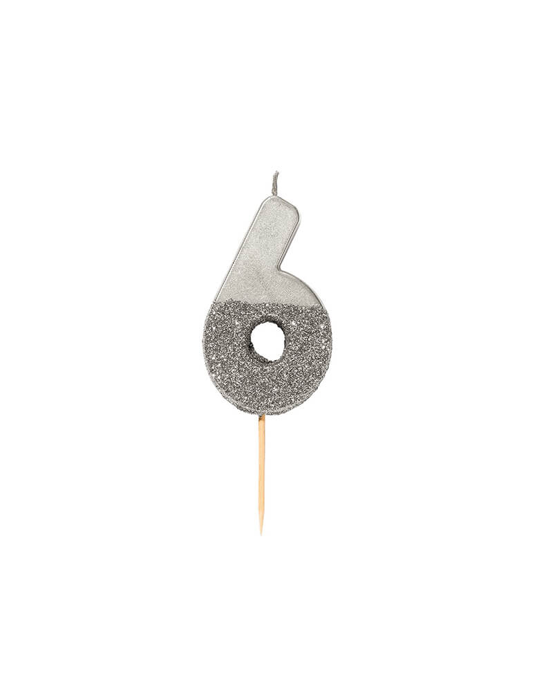 Talking Tables We Heart Birthday Glitter Candle - Silver Number 6