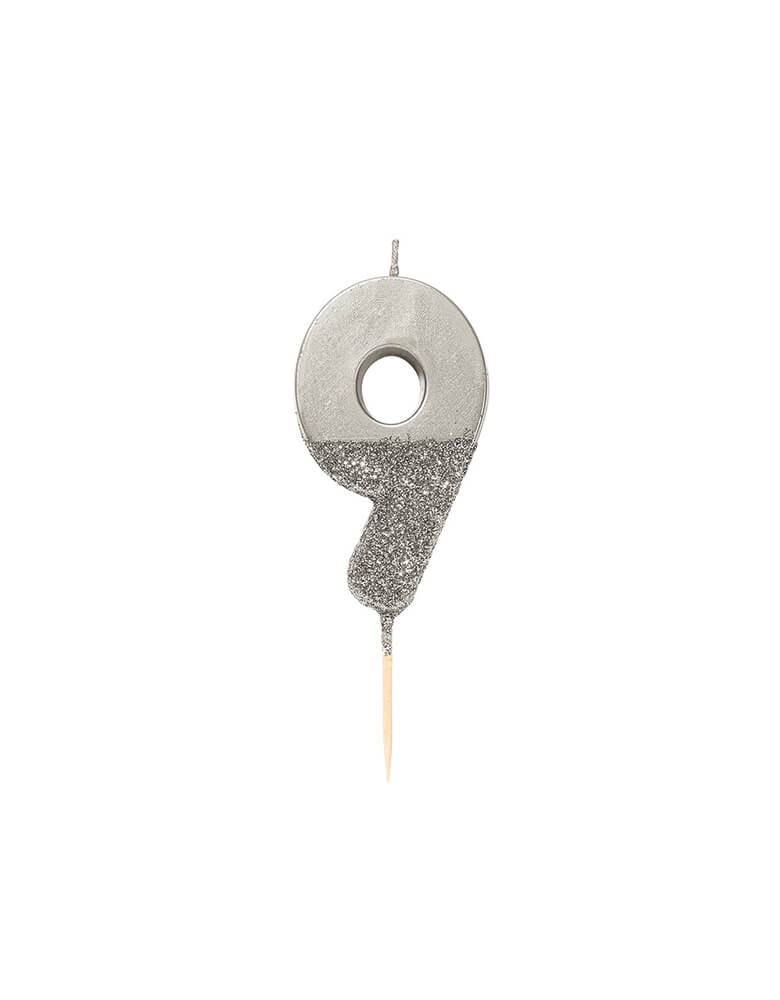 Talking Tables We Heart Birthday Glitter Candle - Silver Number 9