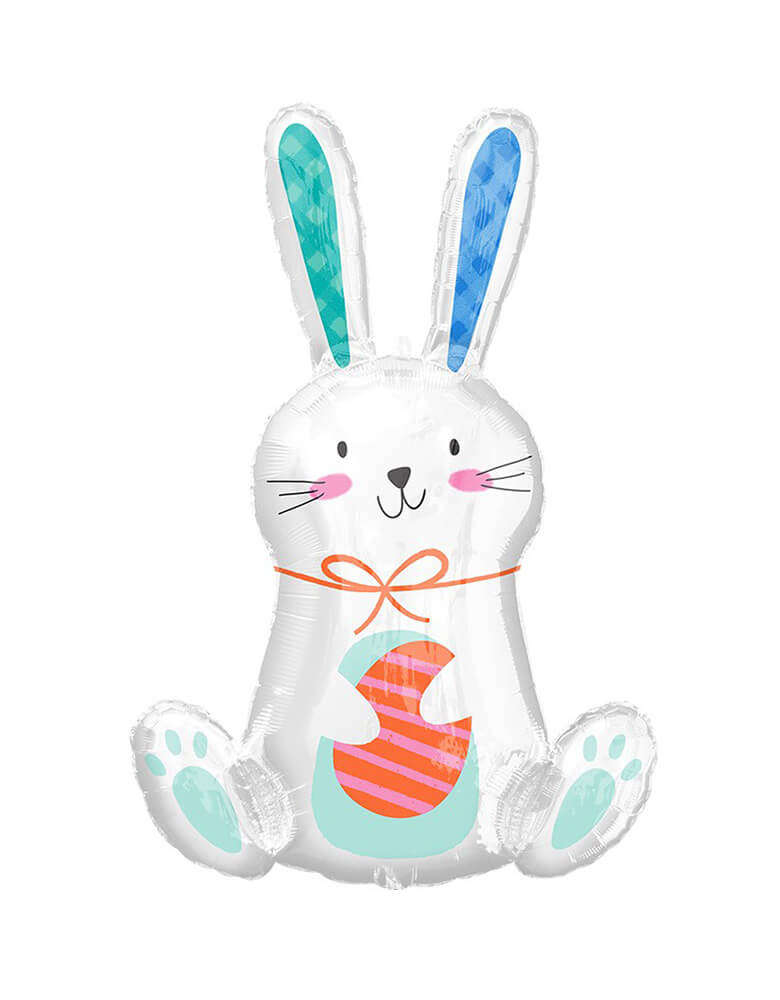 Momo Party's 21 x 33" white funny bunny shaped foil balloon by Anagram Balloon, perfect for kid's Easter celebration. 
