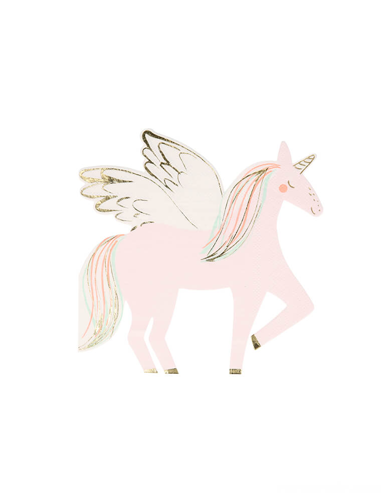 Meri Meri Winged Unicorn Napkins. Pack of 16, Beautifully illustrated with gorgeous gold foil detail
