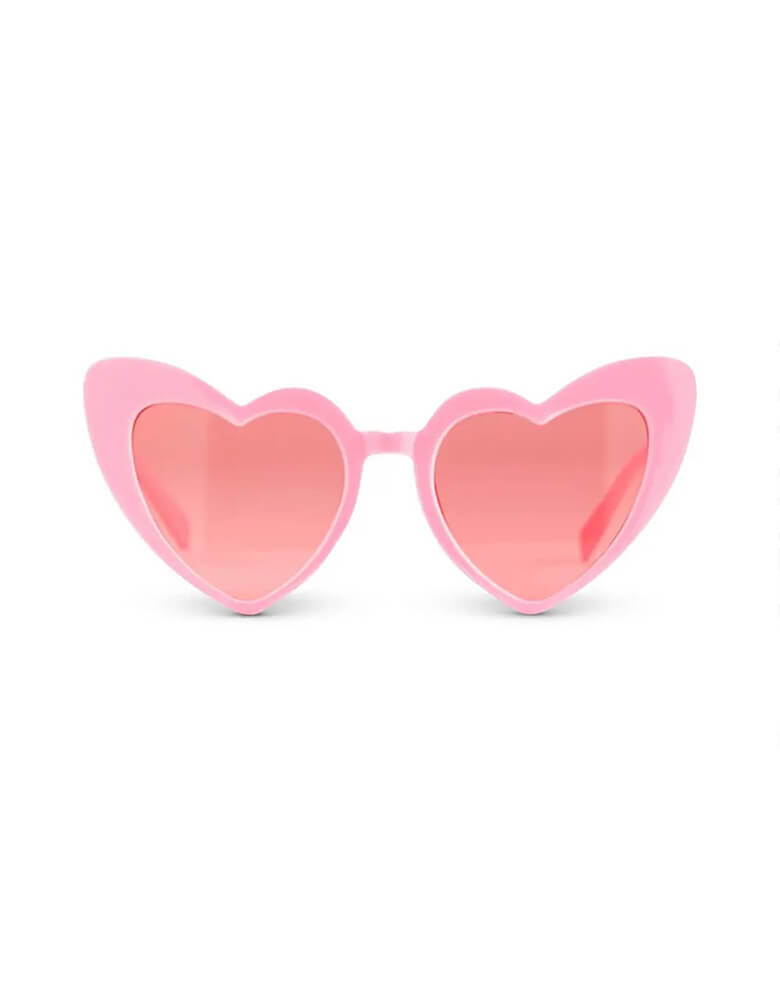 Momo Party's 6x6" women's heart shaped sunglasses by Weddingstar Inc. Cool shades for a Galentine's Day gathering, bachelorette party, bridal shower, or other bridal party outings, the heart sunglasses are a unique twist on the classic cat eye shaped glasses. With red heart frames around the sunglass lenses to create a novelty look.