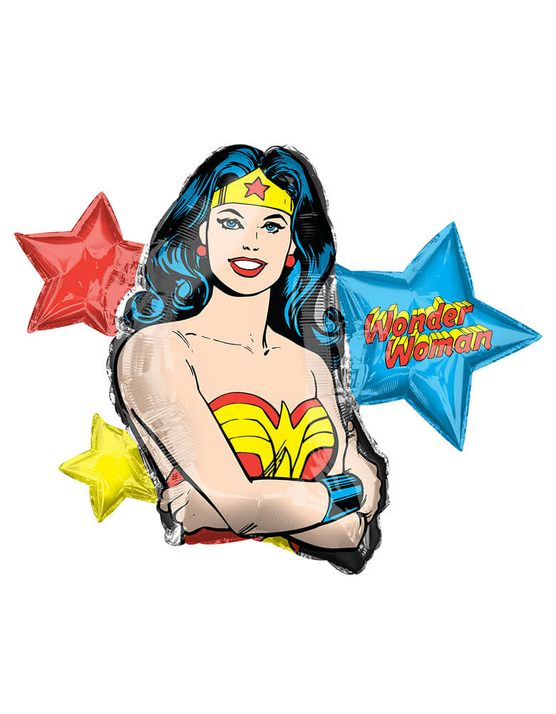 Anagram Balloons - 38180 Wonder Woman SuperShape™ XL® P38. Add this awesome 33 inches Wonder Woman die cut shaped foil balloon to your girl power themed celebration!