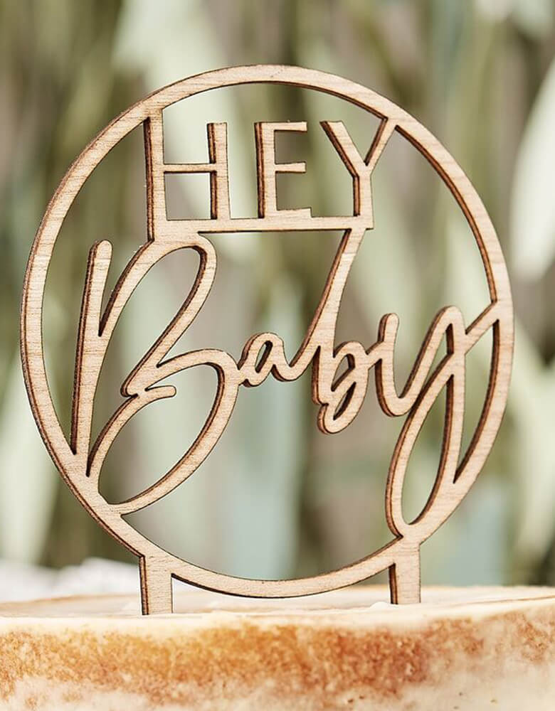 Wooden Hey Baby Cake Topper