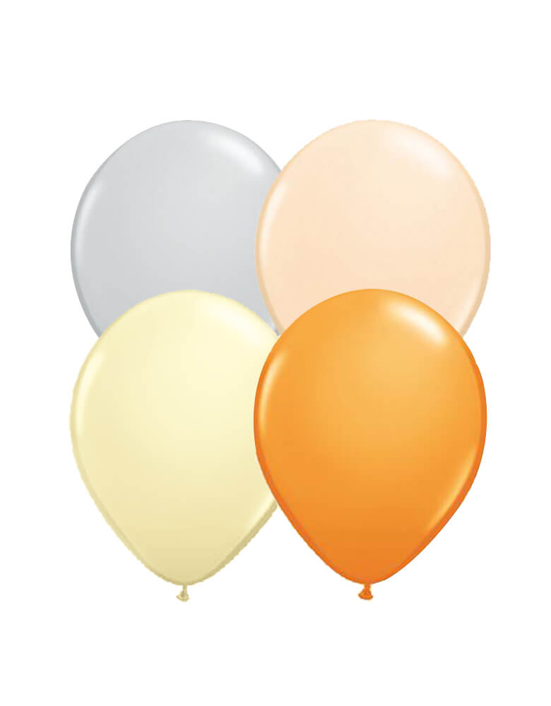 Qualatex 11" Latex Balloon Mix of 4 of each ivory and blush balloons; 2 of each orange and grey balloons for a Woodland themed party