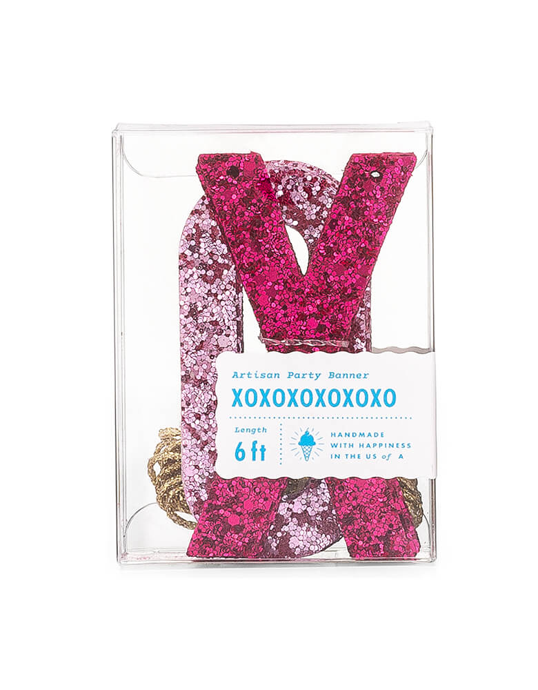 Studiopep - XOXO Artisan Banner in Wildberry & Pink glitter. This hand-pressed artisan banners is cut from high quality, glitter fabric and includes thick glitter cord. It's a perfect Valentine's Day decoration for your little one's playroom, the mantel, and more! 