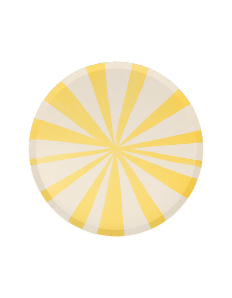 Yellow Stripe side Plates by Meri Meri. These sensational round side plates featuring yellow and white striped design. Stripes are a delightful way to add lots of color and style to any party table. These high quality, morden fun designed paper party wares are a delightful way to add lots of color and style to any party table