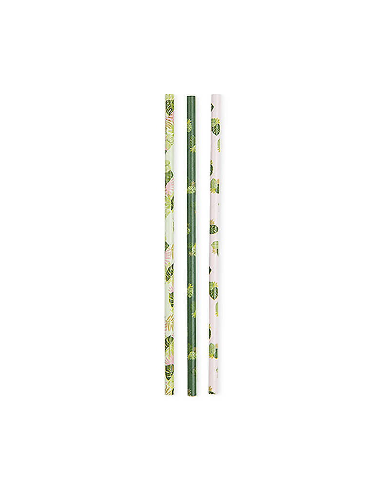 True brand Cakewalk party  - Assorted Monstera Palm Party Straws. Pack of 24. With gorgeous monstera palm pattern designs, these eco-friendly paper straws are perfect for any tropical, jungle or dinosaur themed parties!