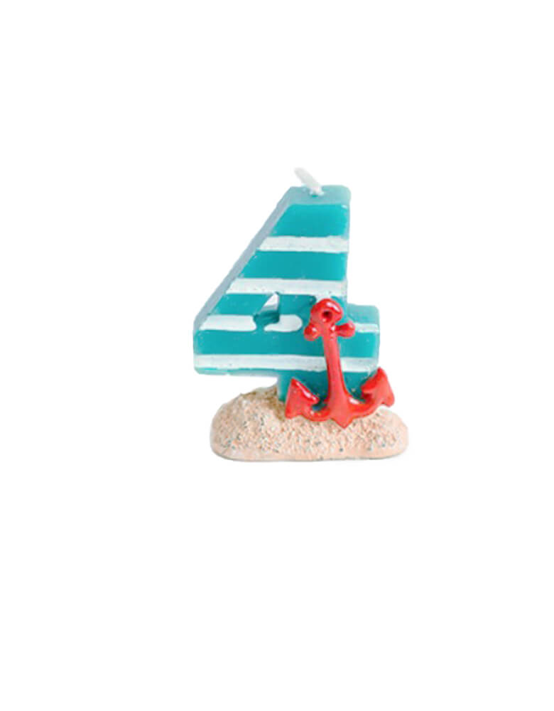 sea themed number candle - number 4 candle. Sea themed birthday party, nautical themed birthday party